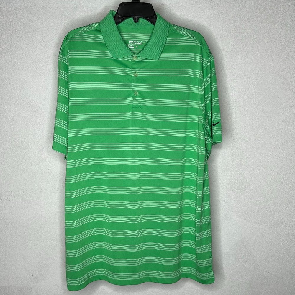 NIKE Dri Fit Tour Performance Green Striped Golf Polo Shirt Men's Sz XL